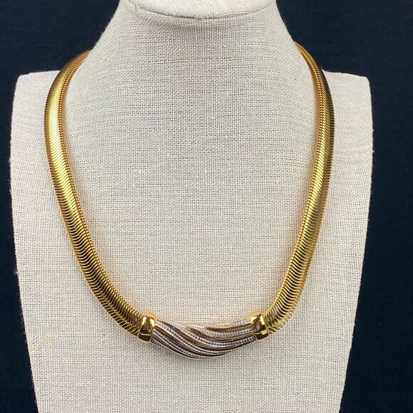 Vintage Burberrys Tubogas Omega Chain Heavy Wide Collar Necklace Gold Plated - Picture 1 of 8